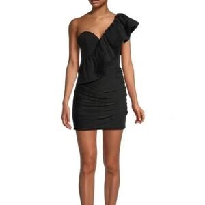 NWT Katie May Take Flight Ruffled One Shouldered Mini Dress Black size Small